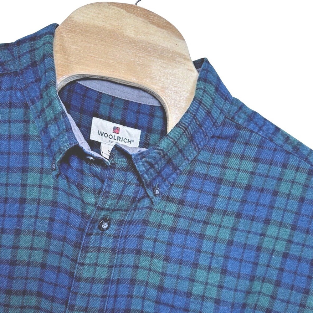 Woolrich‎ Flannel Shirt Mens XXL Blue Green Plaid Long Sleeve Button Down